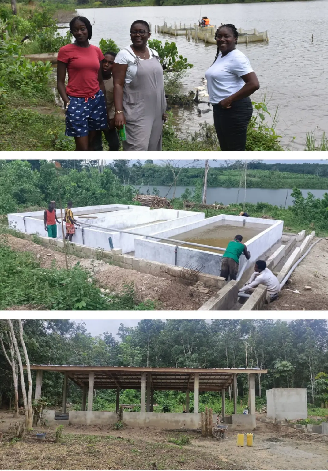 Équipe, bassins et installations en construction du programme PVM à Mbromé